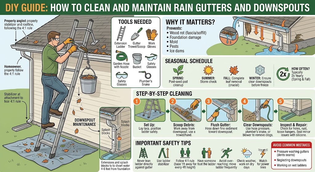 How to Clean and Maintain Rain Gutters and Downspouts: Step-by-Step DIY Guide | Tricks and Tips for Life