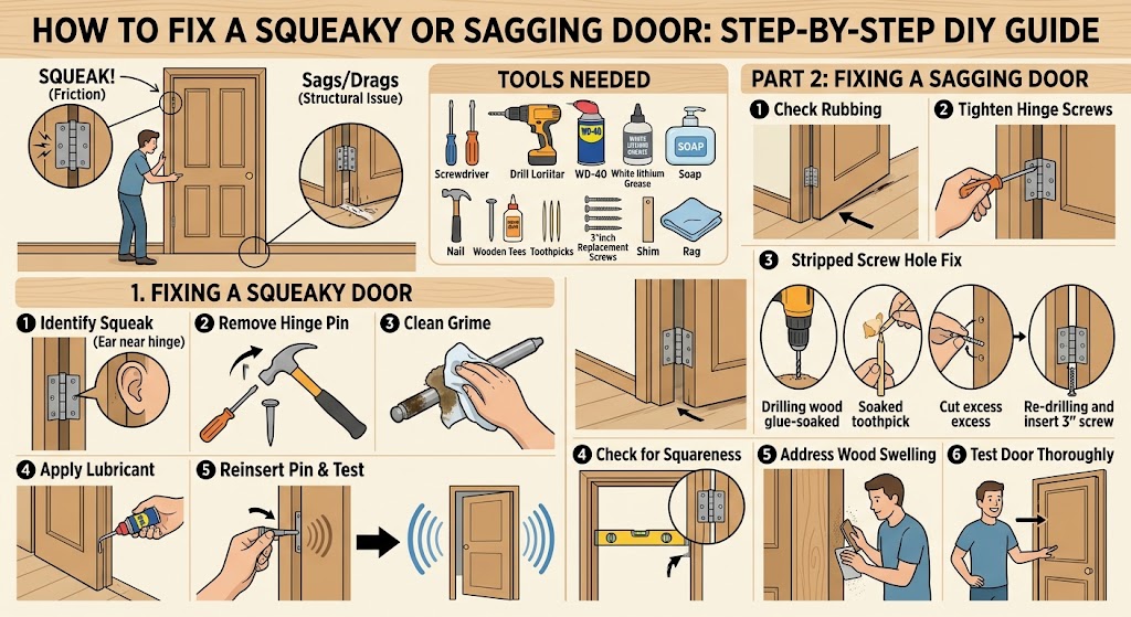 How to Fix a Squeaky or Sagging Door: Step-by-Step DIY Guide | Tricks and Tips for Life