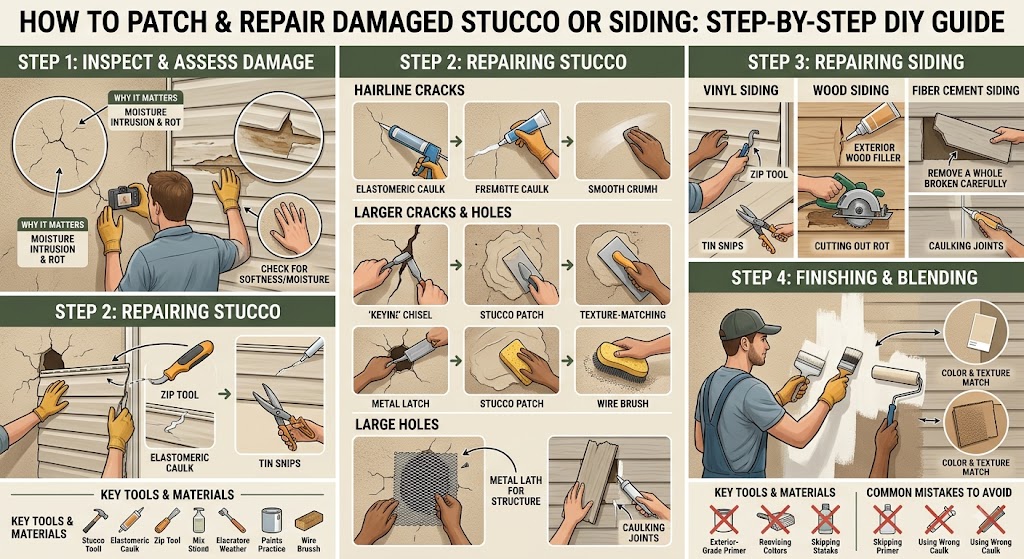 How to Patch and Repair Damaged Stucco or Siding: Step-by-Step DIY Guide | Tricks and Tips for Life