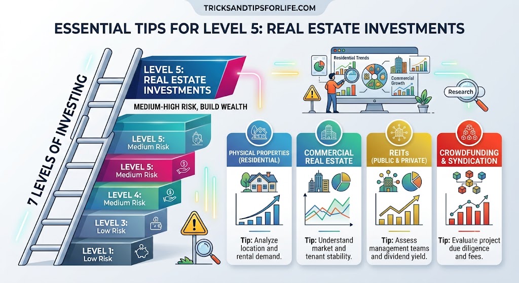 Level 5 of 7 Real Estate Investments (moderate-to-high risk) | Tips for 7 Levels of Investing from Low to High Risk | Tricks and Tips for Life