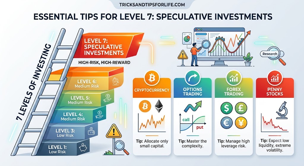 Level 7 of 7: Speculative Investments (very high / highest risk) | Tips for 7 Levels of Investing from Low to High Risk | Tricks and Tips for Life