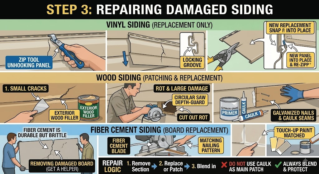 Step 3: Repairing Damaged Siding