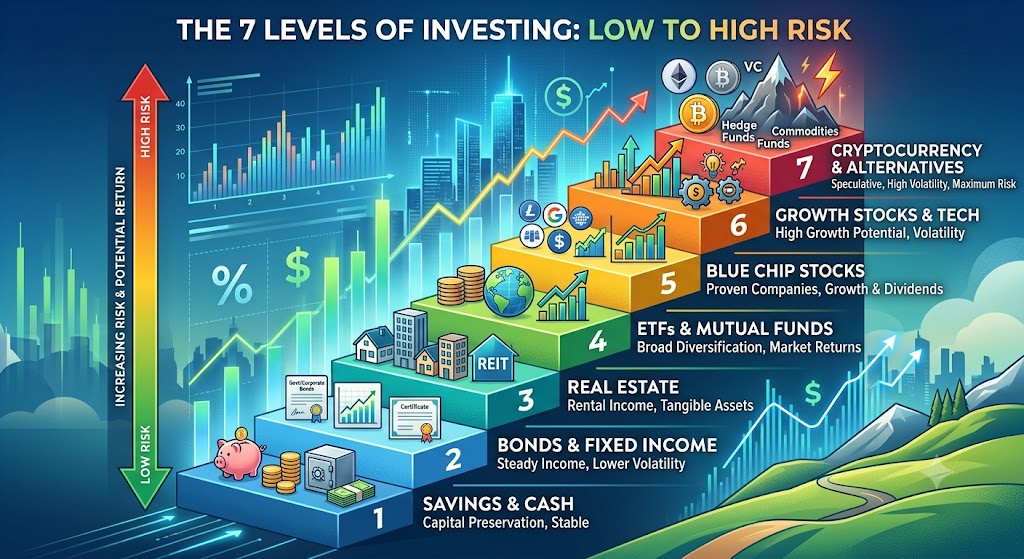 Tips for 7 Levels of Investing from Low to High Risk | Tricks and Tips for Life